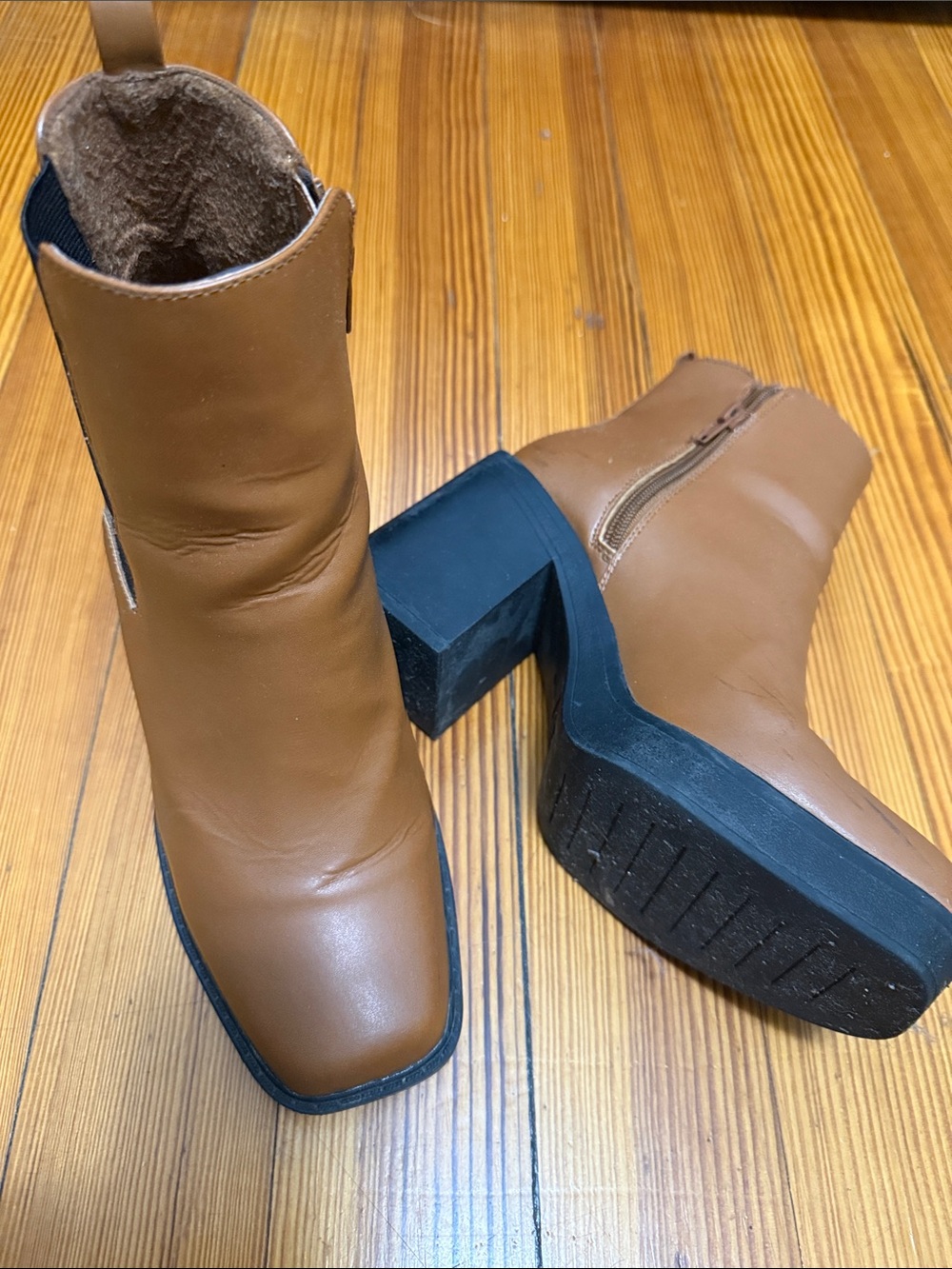 MIA Tan Platform Block Heel Ankle Boots